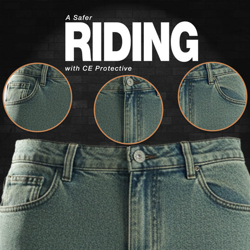 Motorcycle Riding Jeans | Yellowish Blue – Aramid Lined with Impact Armor